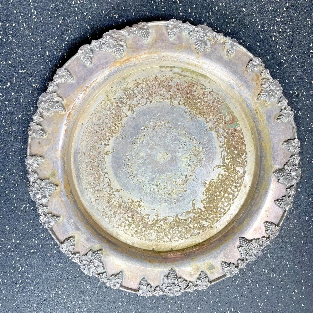 Vtg International Silver Co 115 Footed Silver Plated Plate Grapes‎ Leaves 16